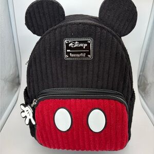 Loungefly Kids Black & Red Mickey Corduroy Mini Backpack with Ears